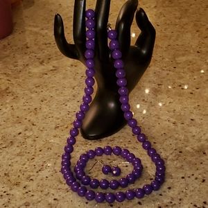 Faux Pearl Necklace, Earring, and Bracelet Set